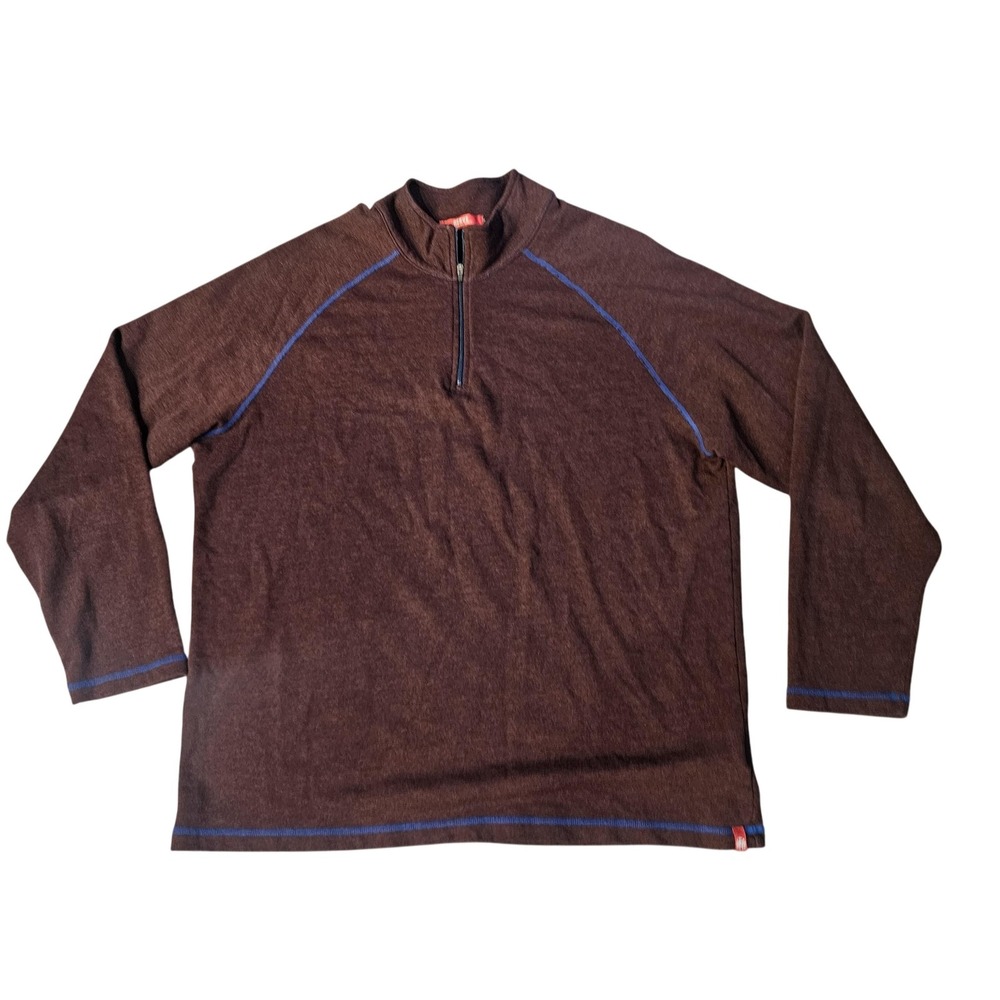 Agave Pullover Sweater Mens XL Brown Quarter Zip Mock Neck Chilliwack Knit USA